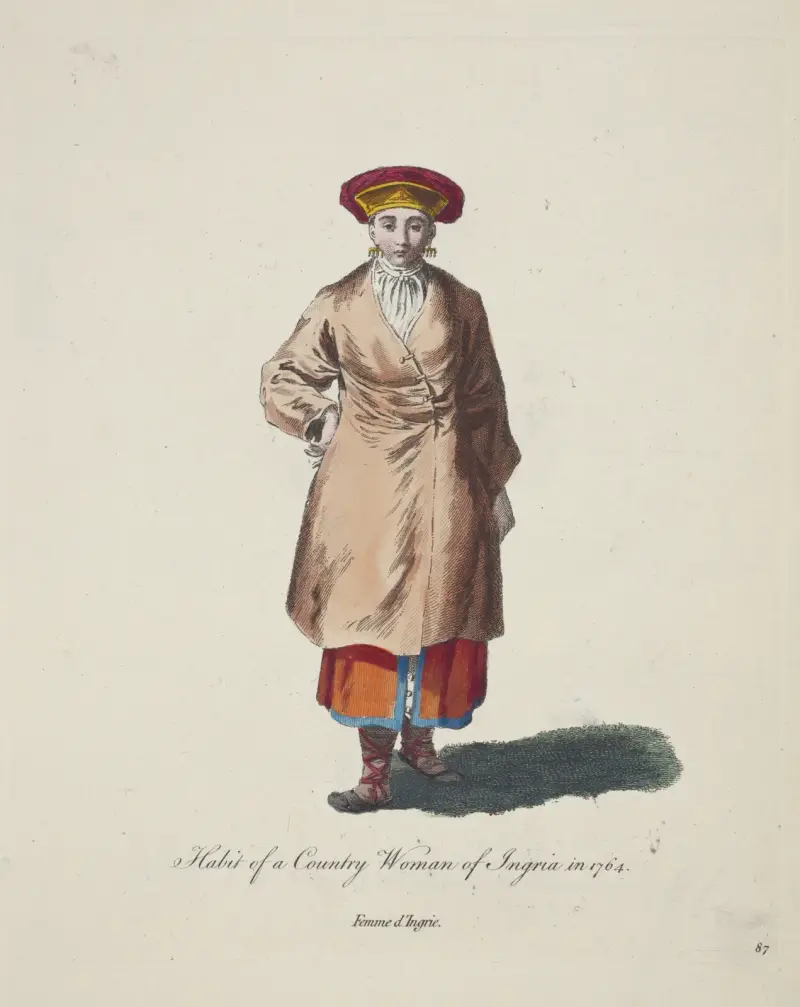 Strój wiejskiej kobiety z Ingrii w 1764 roku. Femme d’Ingrie., Charles Grignion