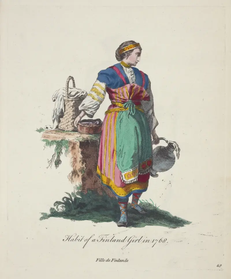 Strój fińskiej dziewczyny z 1768 roku. Fille de Finlande., Charles Grignion