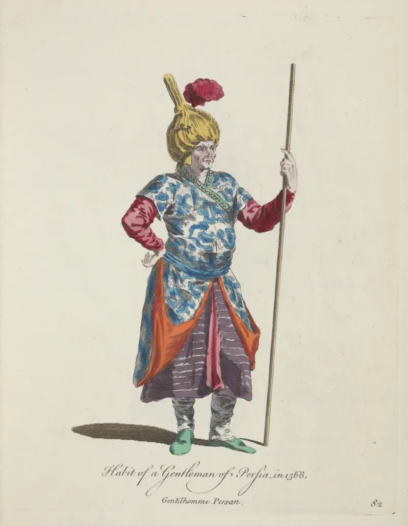 Habit of a gentleman of Persia in 1568. Gentilhomme Persan. av Charles Grignion