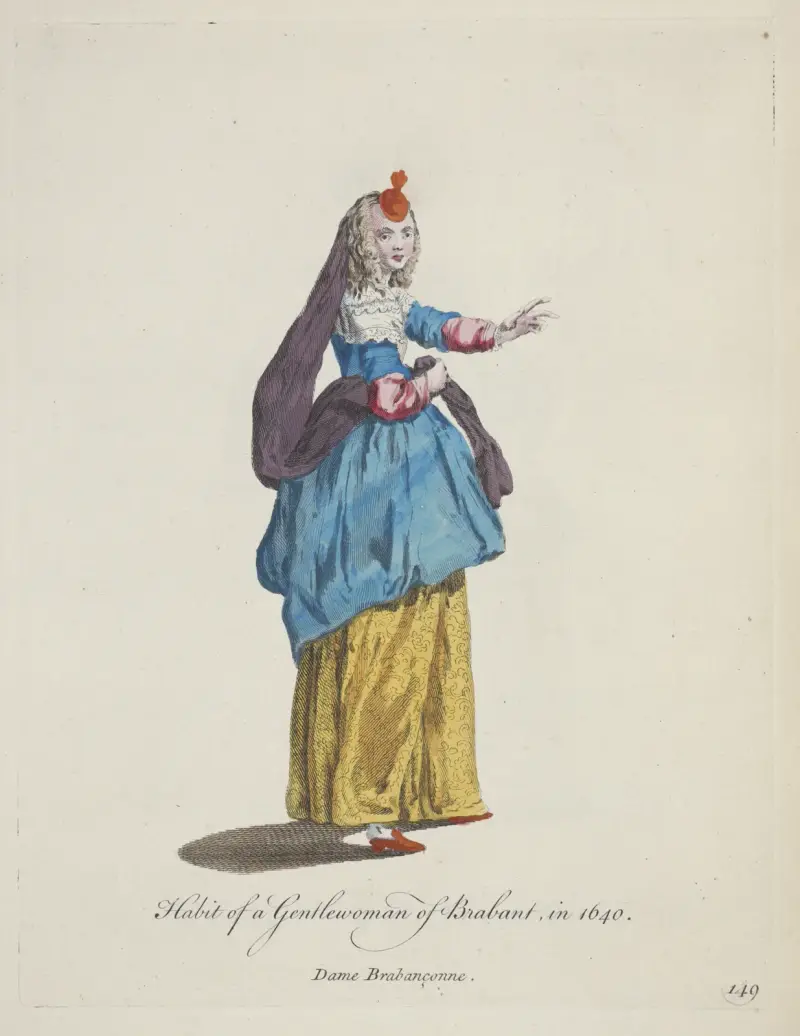 Tracht einer Adelsdame aus Brabant 1640. Dame Brabançonne. von Charles Grignion