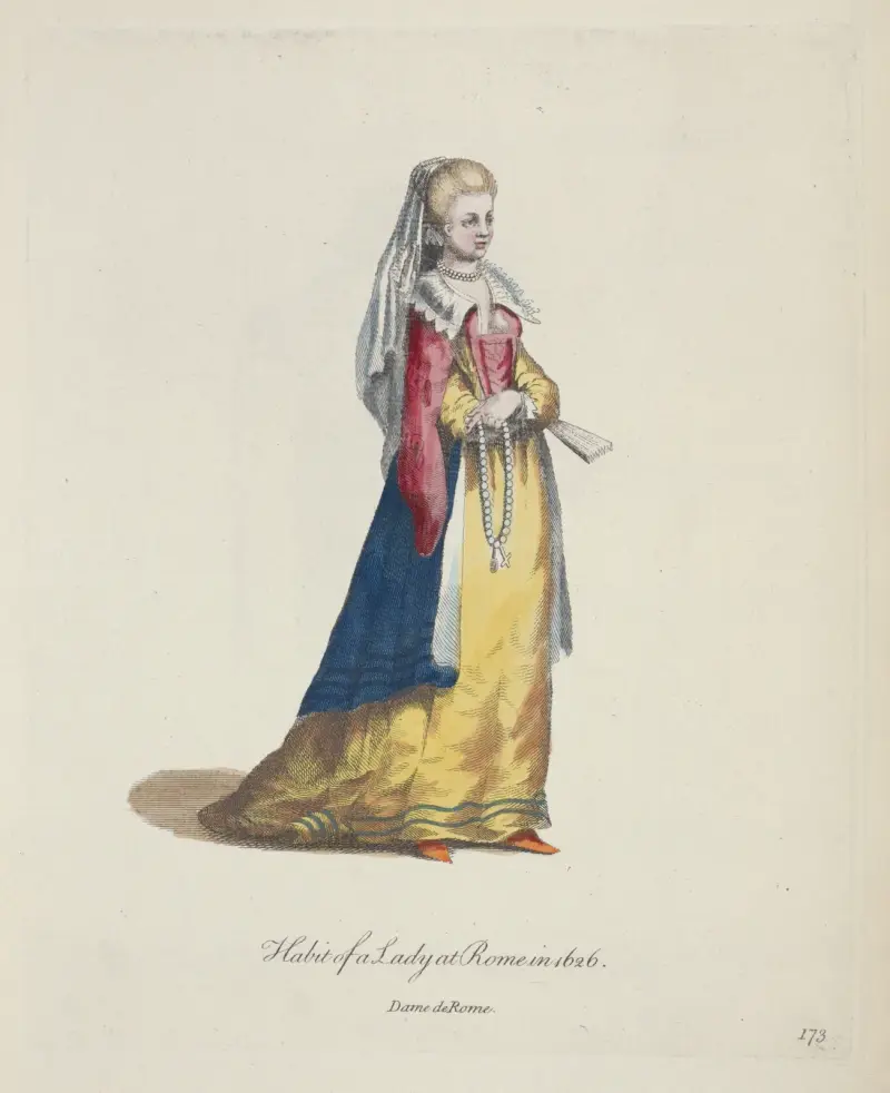 Tracht einer Dame in Rom 1626. Dame de Rome. von Charles Grignion
