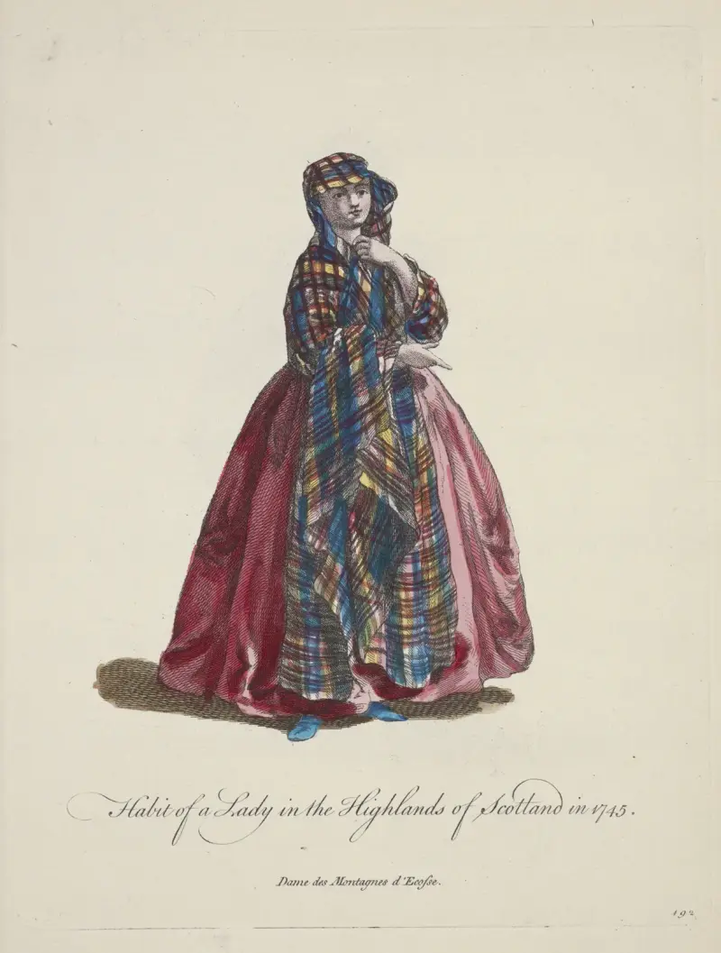 Kleidung einer Dame im schottischen Hochland 1745 von Charles Grignion