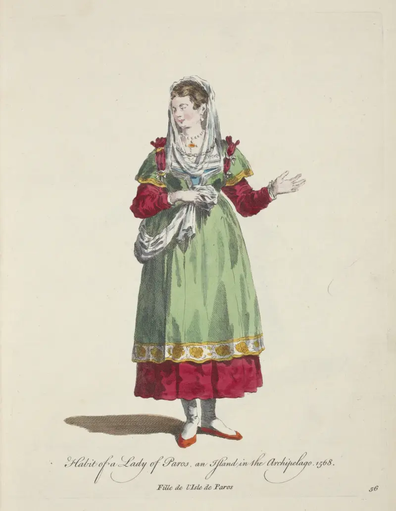 Tracht einer Dame aus Paros, einer Insel im Archipel, 1568 von Charles Grignion