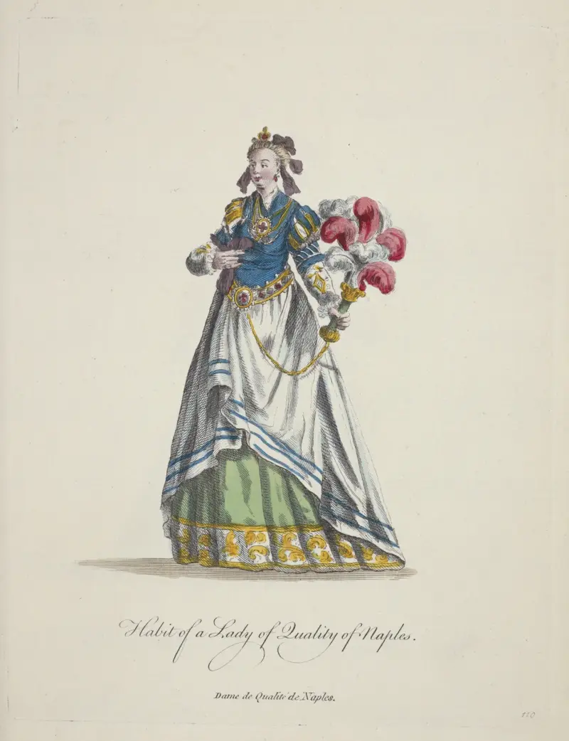 Habit of a lady of quality of Naples. Dame de qualiité de Naples. av Charles Grignion