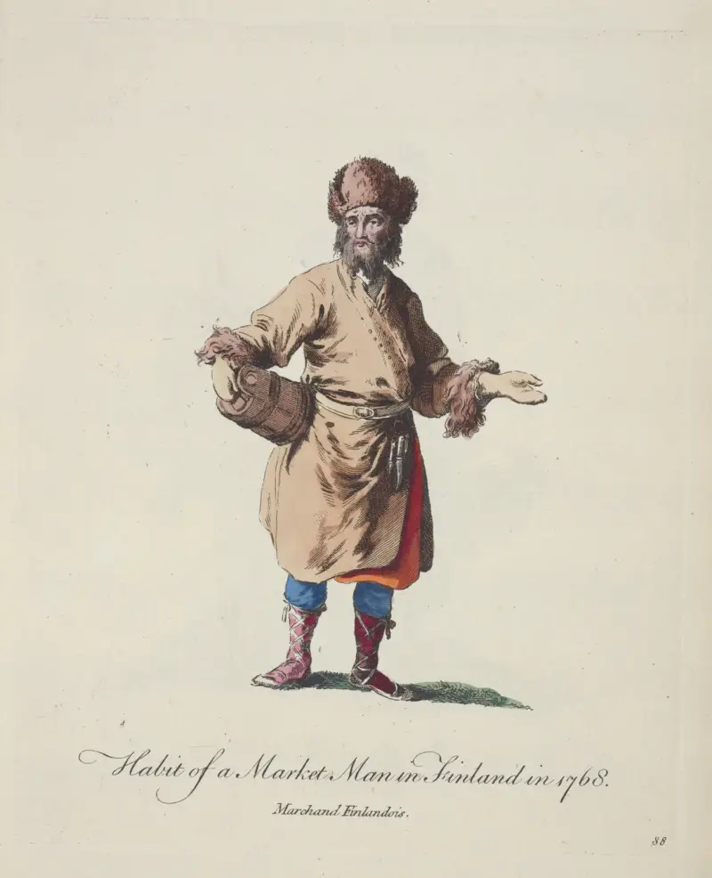 Tracht eines Marktmannes in Finnland 1768. Marchand Finlandois. von Charles Grignion