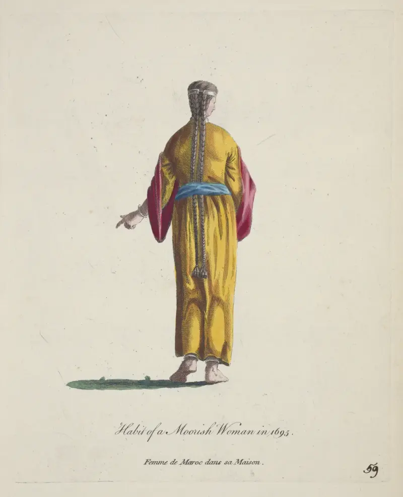 Kleidung einer maurischen Frau im Jahr 1695. Femme de Maroc dans sa maison von Charles Grignion
