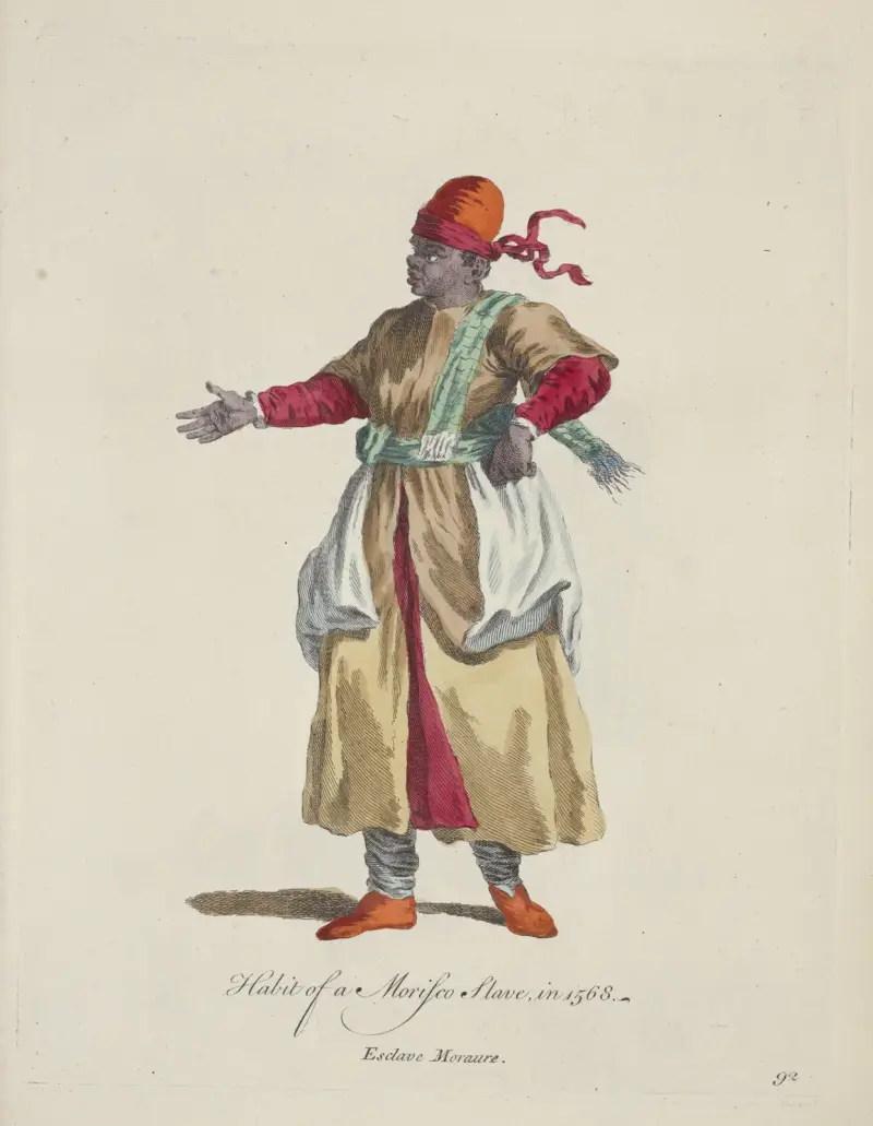 Habit of a morisco slave in 1568. Esclave moraure. av Charles Grignion