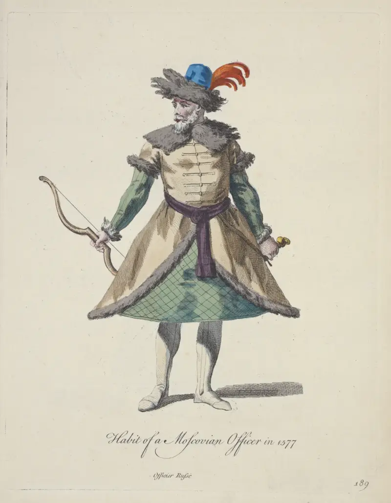 Rysk officersdräkt 1577 av Charles Grignion