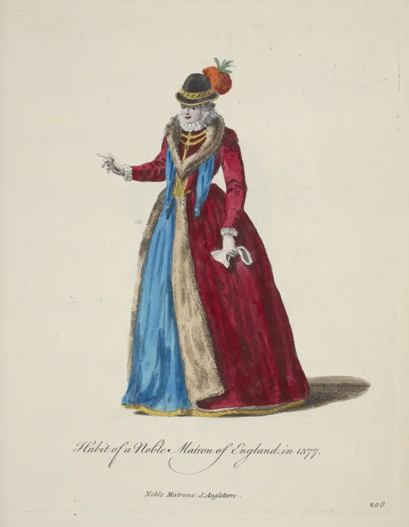 Englische Adelsdame in Tracht 1577 von Charles Grignion