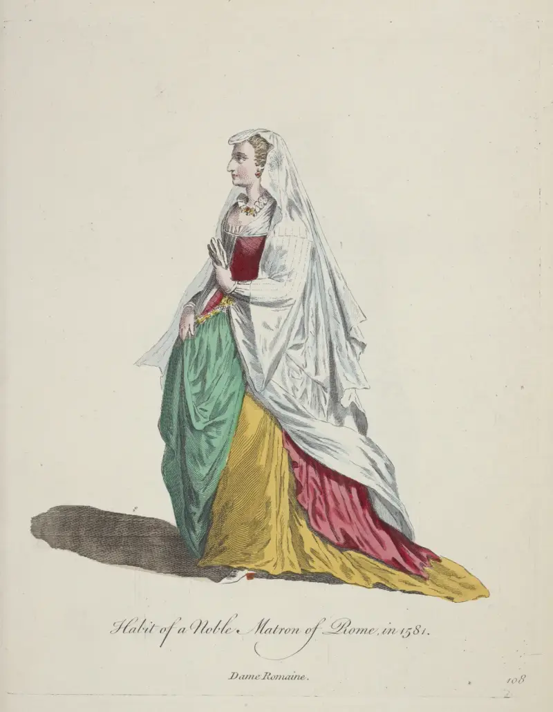 Strój rzymskiej szlachcianki z 1581 roku. Dame Romaine., Charles Grignion