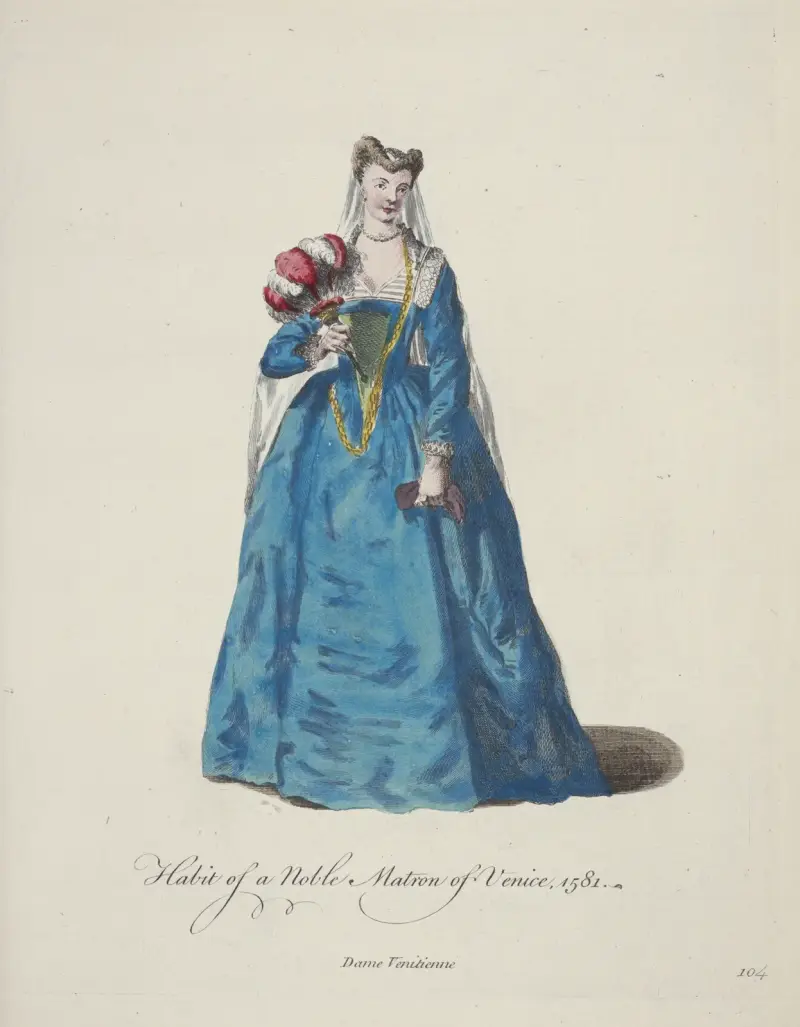 Dräkt för en venetiansk adelsdam 1581. Dame Venitienne. av Charles Grignion