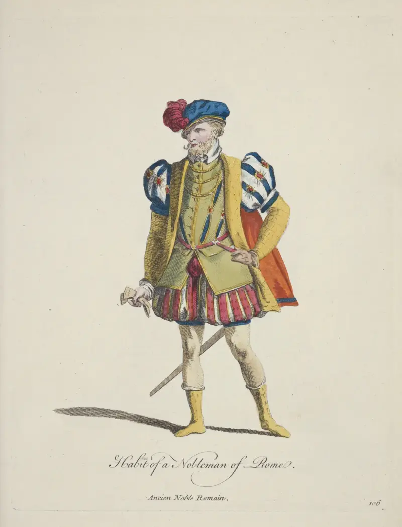 En romersk adelsmans dräkt. Ancien noble Romain. av Charles Grignion