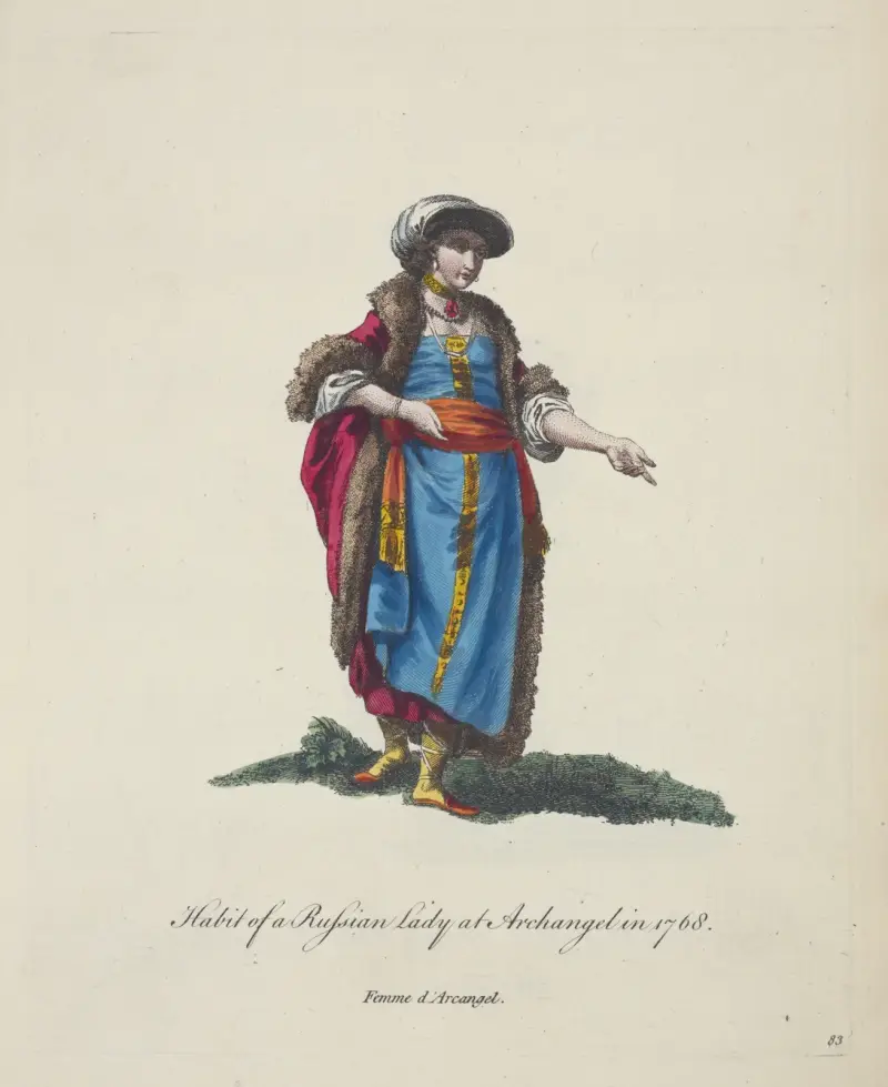 Strój rosyjskiej damy z Archangielska w 1768 r., Charles Grignion