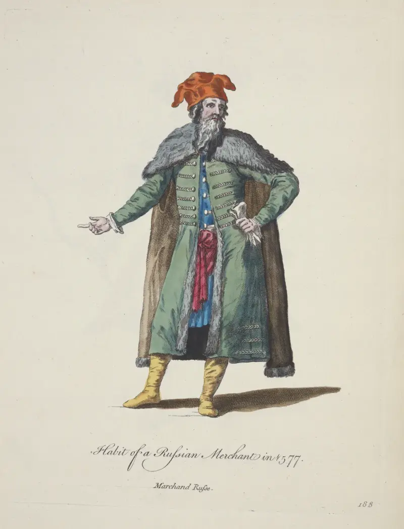 Habit of a Russian merchant in 1577. Marchand Russe. av Charles Grignion