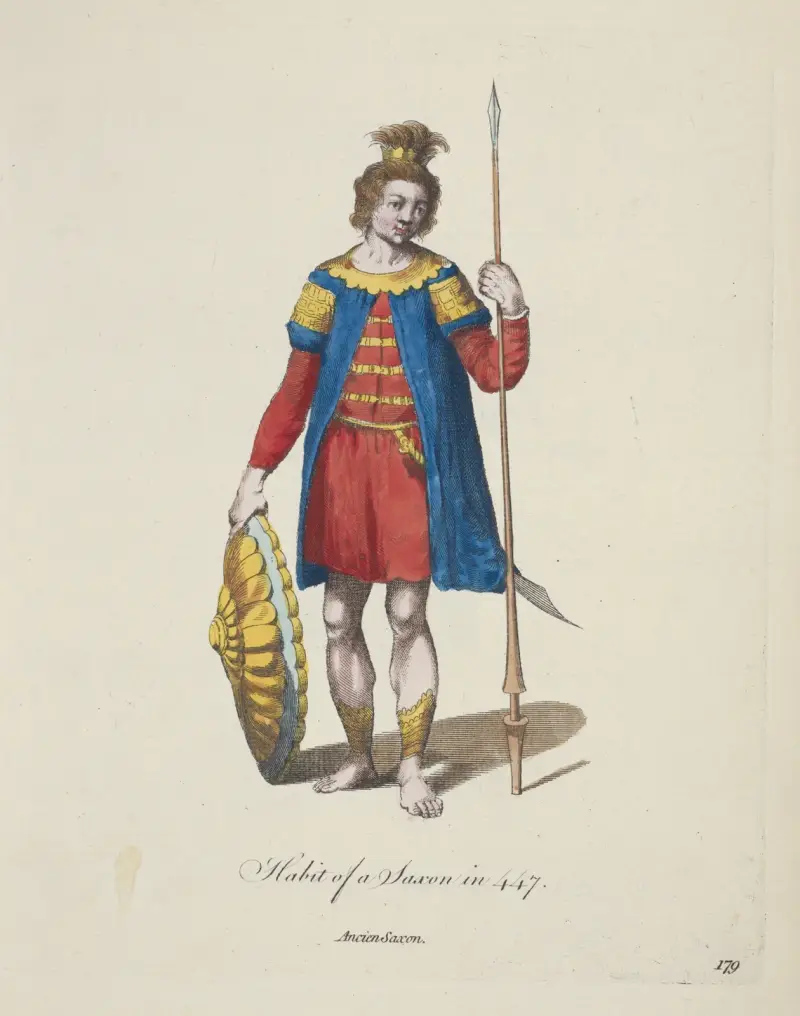 Tracht eines Sachsen im Jahr 447. Alt-Sachse. von Charles Grignion