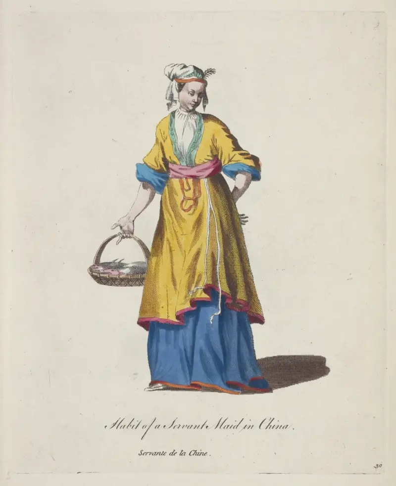 Habit of a servant maid in China. Servante de la Chine. av Charles Grignion