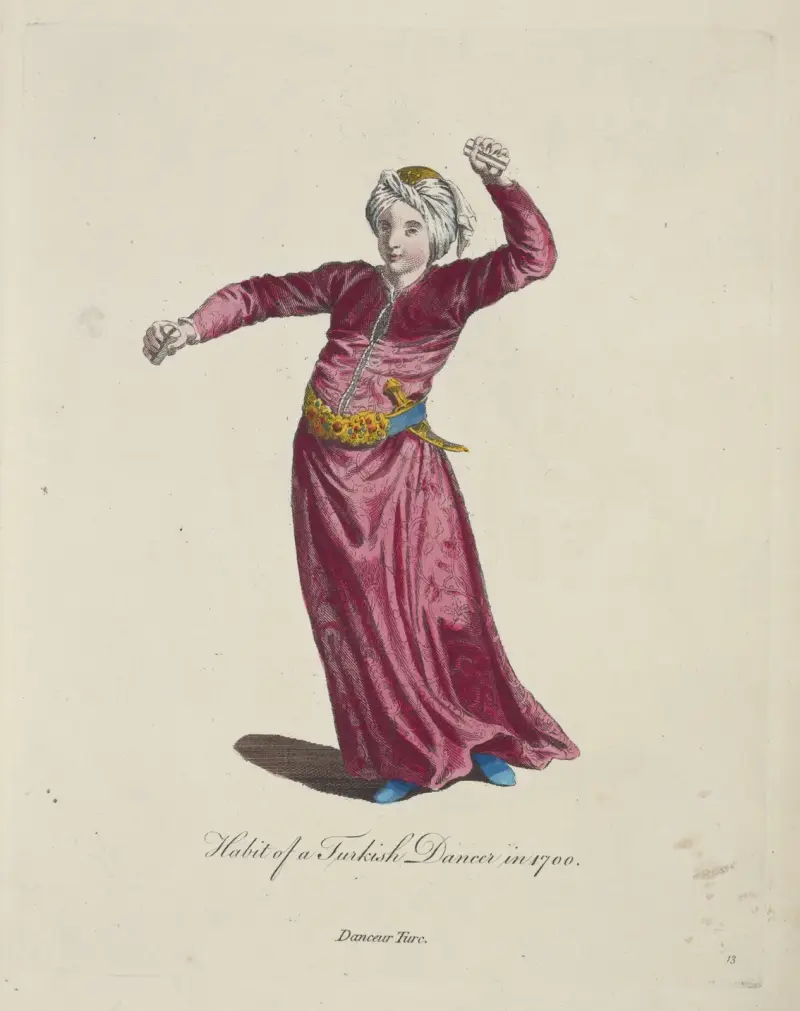Habit of a Turkish dancer in 1700. Danceur Turc. av Charles Grignion