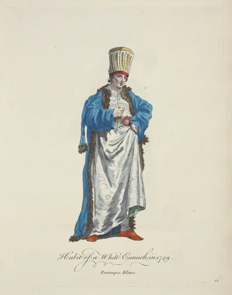 Habit of a white eunuch in 1749. Eunuque blanc. av Charles Grignion