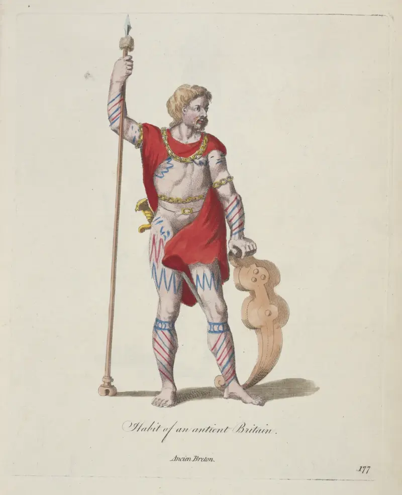 Habit of an antient Britain. Ancien Breton. av Charles Grignion