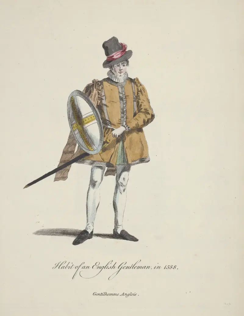Ubiór angielskiego dżentelmena w 1588 roku. Gentilhomme Anglois, Charles Grignion