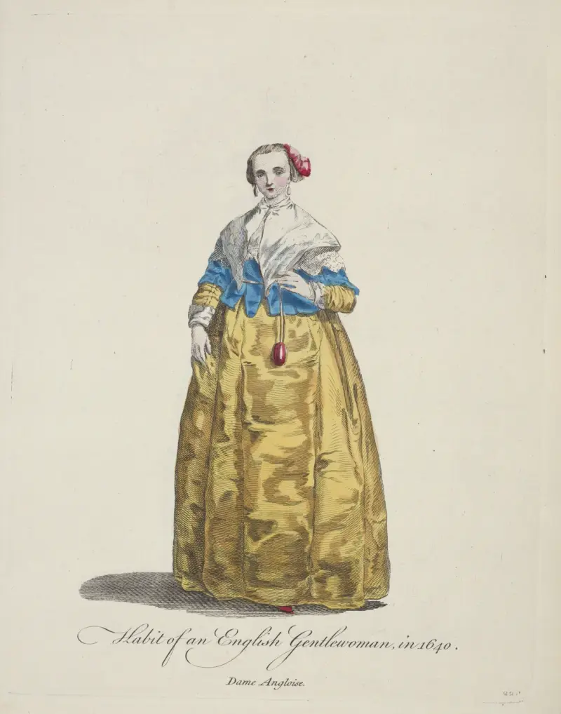 Habit of an English gentlewoman in 1640. Dame Angloise. av Charles Grignion