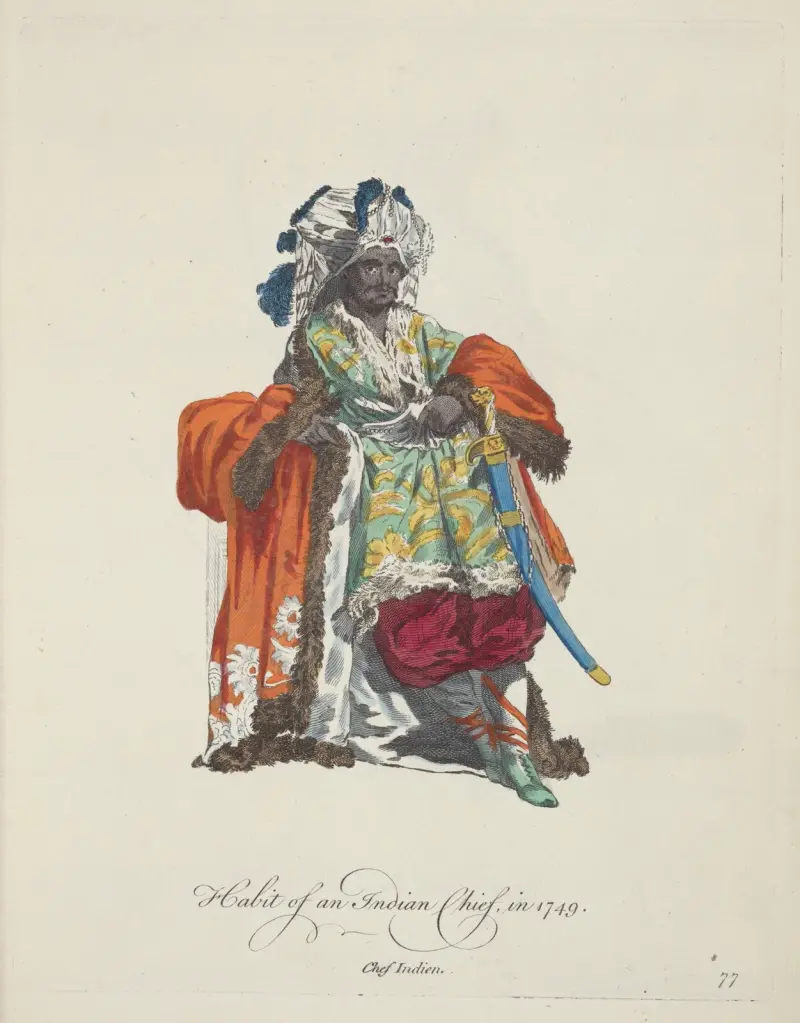Habit of an Indian chief in 1749. Chef Indien. av Charles Grignion