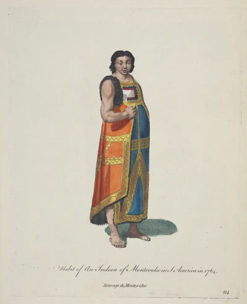 Strój Indianina z Montevideo w Ameryce Południowej z 1764 roku. Sauvage de Montevideo, Charles Grignion