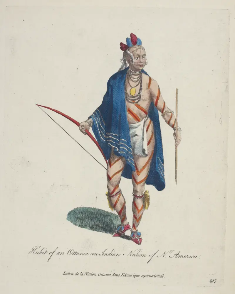 Tracht eines Ottawa, einer indianischen Nation Nordamerikas von Charles Grignion