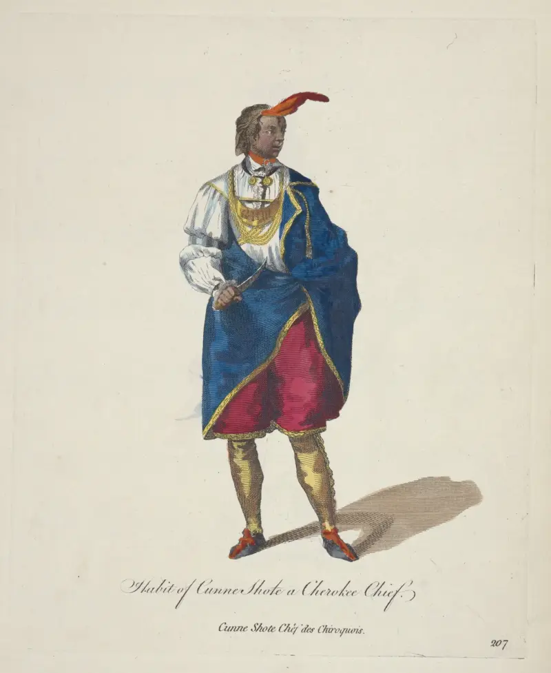 Habit of Cunne Shote a Cherokee Chief. Cunne Shote Chèf des Chiroquois von Charles Grignion
