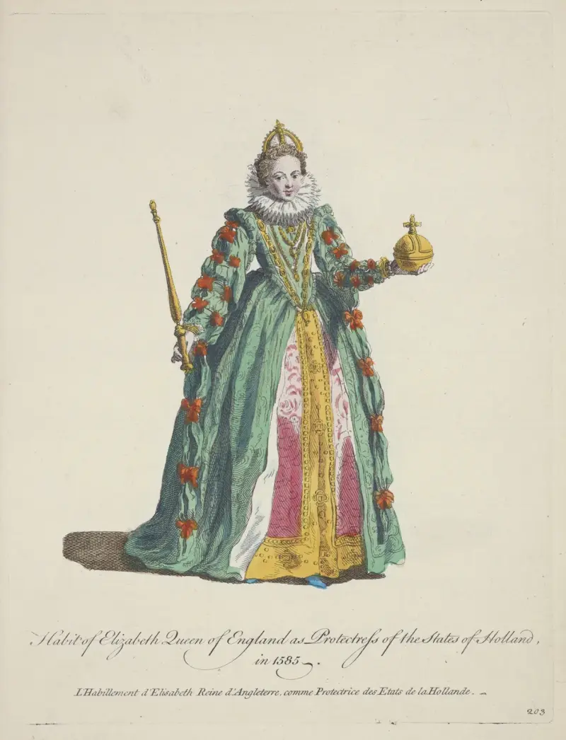 Tracht der Elisabeth, Königin von England, als Beschützerin der Staaten von Holland von Charles Grignion