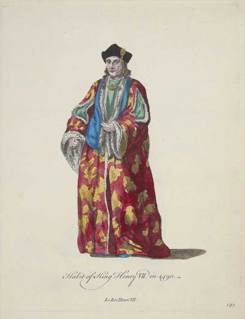 Tracht von König Heinrich II. im Jahr 1490. König Heinrich VII. von Charles Grignion