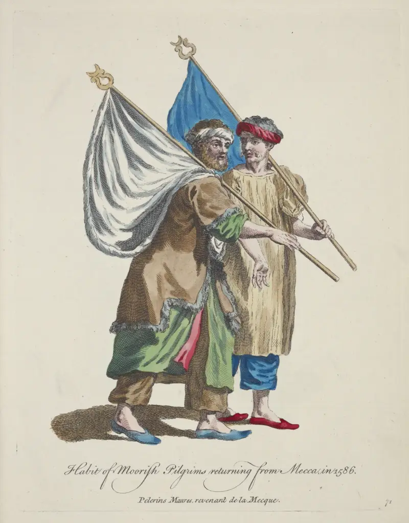 Habit of Moorish pilgrims returning from Mecca in 1568. Pelerins Maures revenant del Mecque. av Charles Grignion