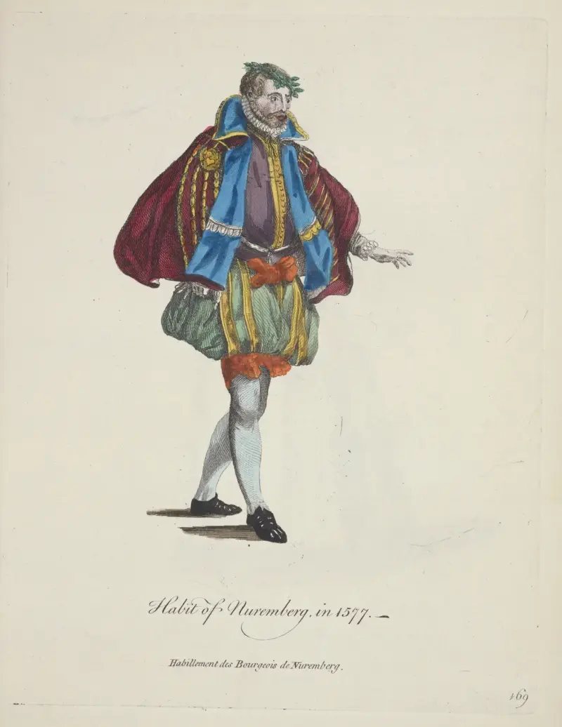 Nürnbergdräkt 1577. Borgarkvinnodräkt från Nürnberg av Charles Grignion