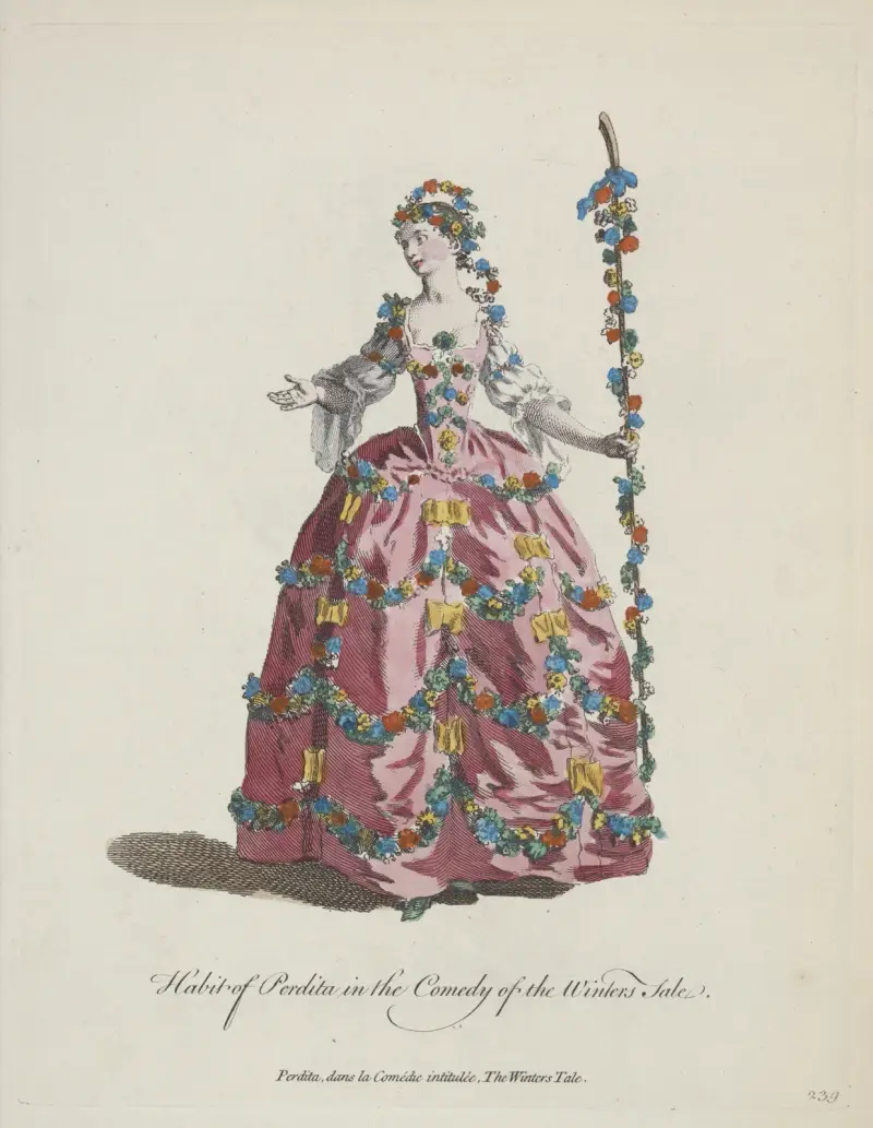 Habit of Perdita in the comedy of the Winter’s Tale. Perdita dans la comédie intitulée The Winter’s Tale. av Charles Grignion