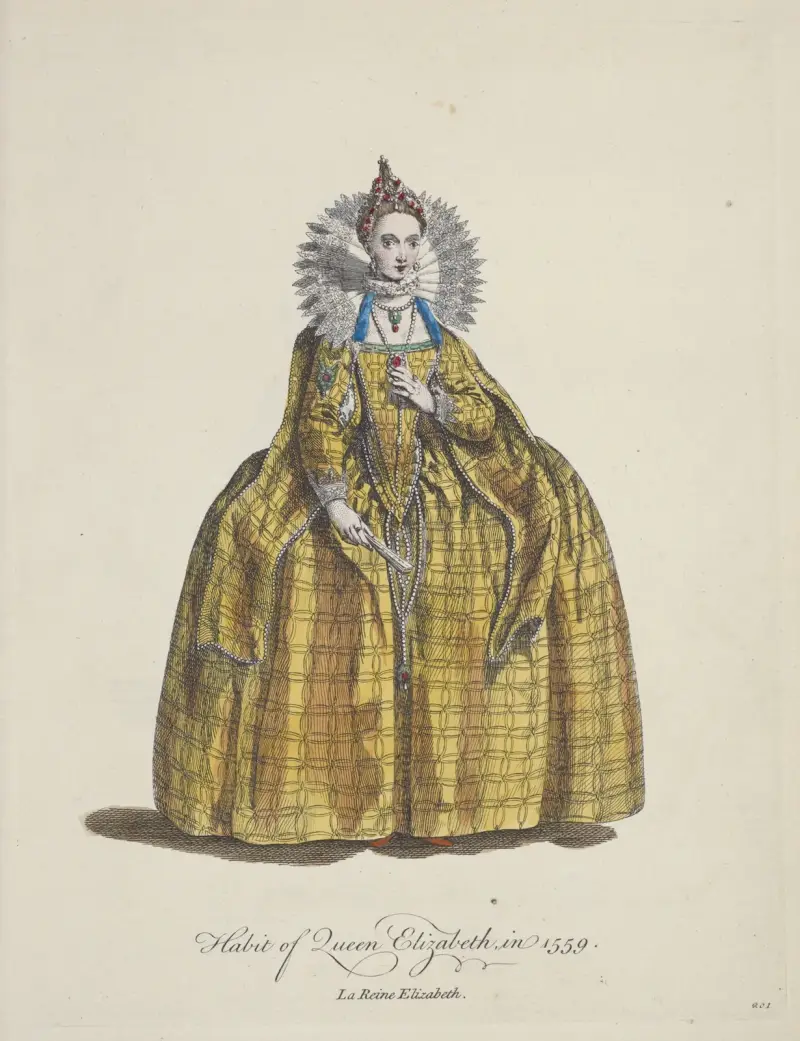 Strój królowej Elżbiety w 1559 roku. Królowa Elżbieta, Charles Grignion