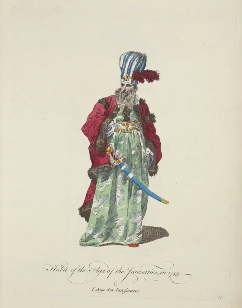 Tracht des Aga der Janitscharen im Jahr 1749. L’aga des Janissaires von Charles Grignion