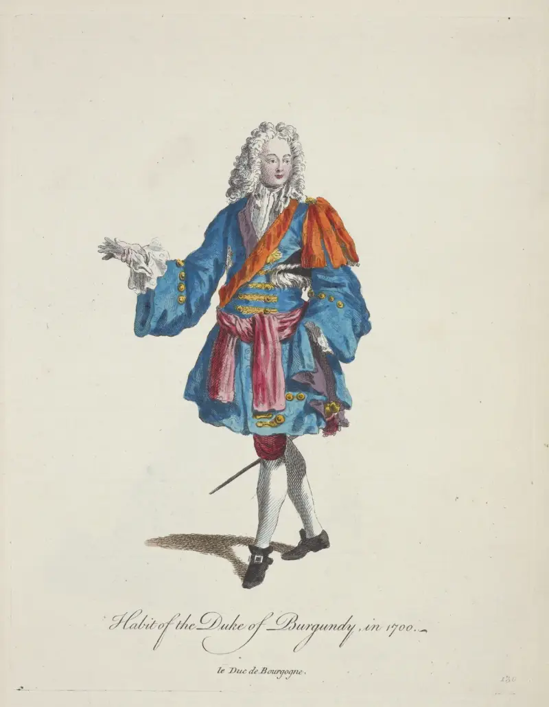Tracht des Herzogs von Burgund 1700. Le Duc de Bourgogne. von Charles Grignion
