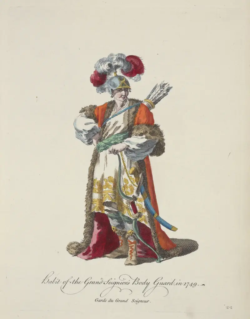 Habit of the grand seignor’s body guard, in 1749. Garde du grand seigneur. av Charles Grignion
