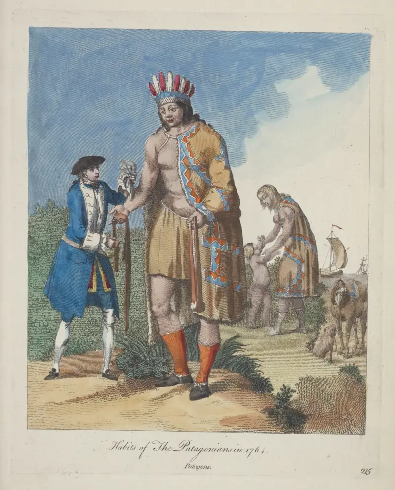 Patagoniernas dräkt 1764. Patagonier. av Charles Grignion