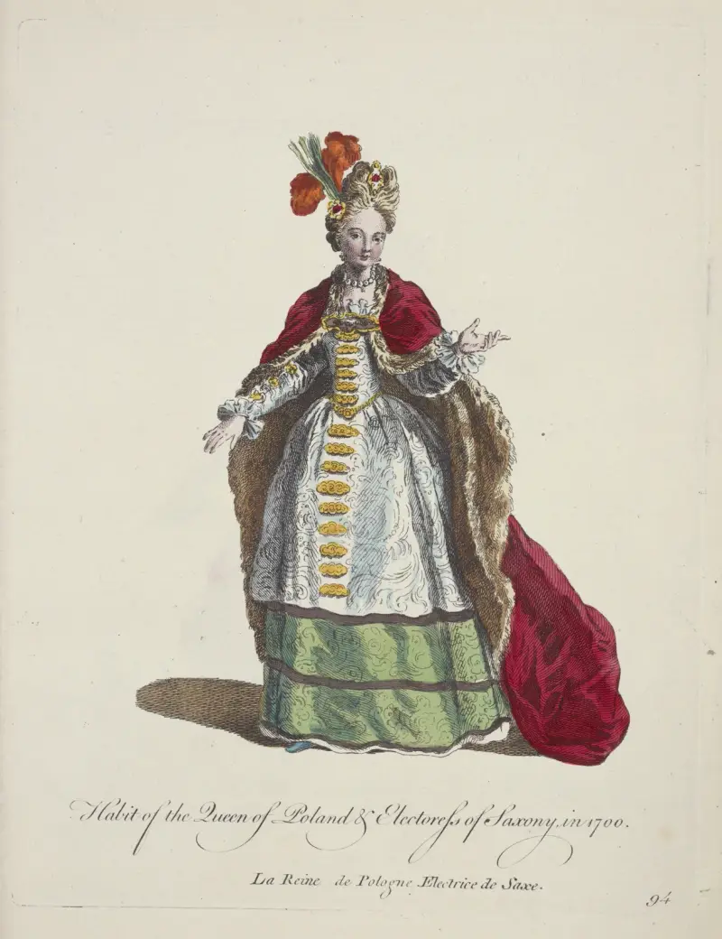Tracht der Königin von Polen und Kurfürstin von Sachsen im Jahr 1700. La Reine de Pologne Electrice de Saxe von Charles Grignion