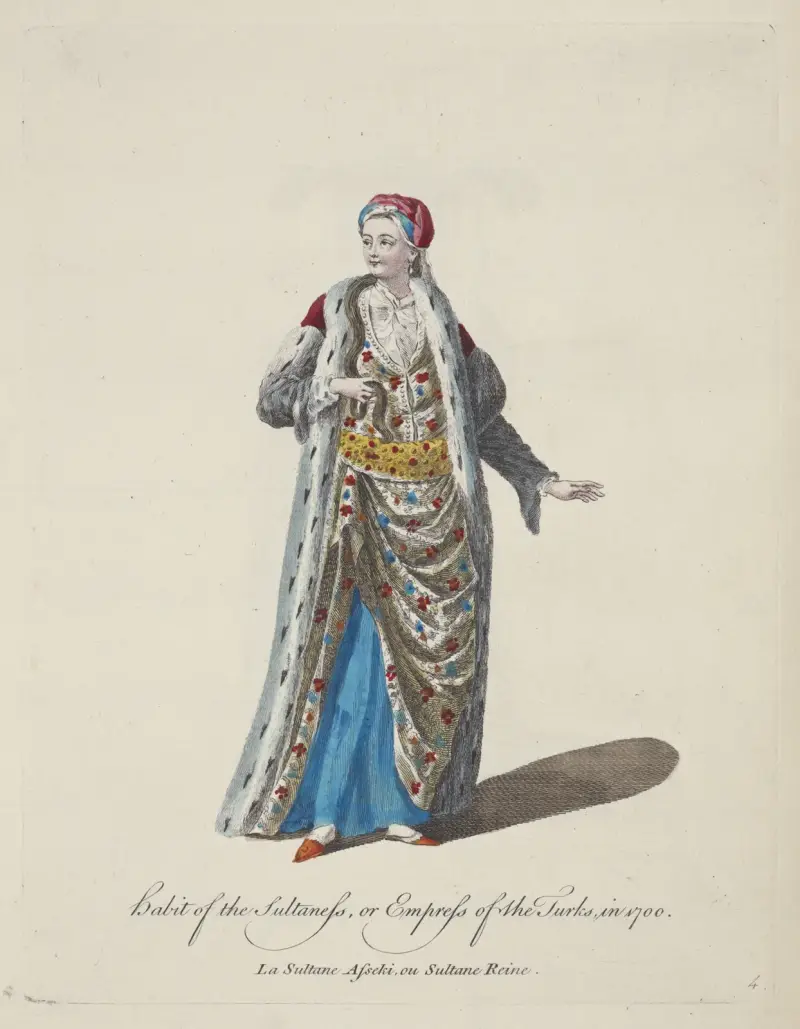 Kleidung der Sultanin oder Kaiserin der Türken im Jahr 1700. La sultane Asseki oder Sultane reine von Charles Grignion