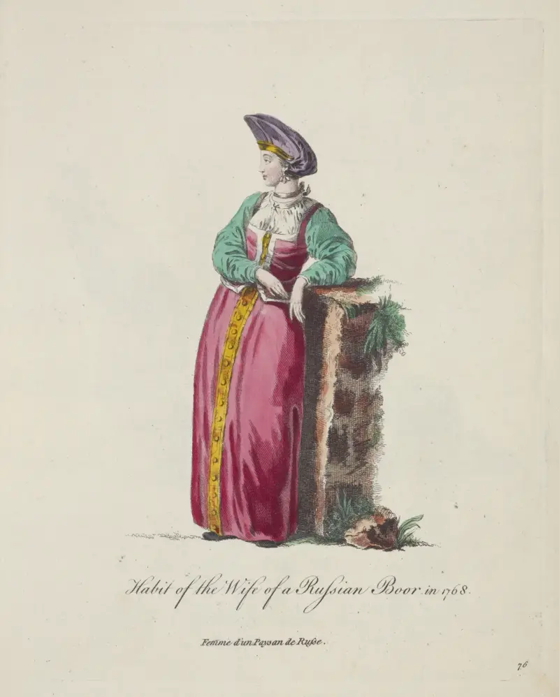 Tracht der Frau eines russischen Bauern im Jahr 1768. Femme d’un paysan de Russe von Charles Grignion