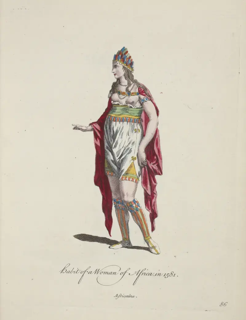 Dräkt av kvinna i Afrika 1581. Afrikanska. av Charles Grignion