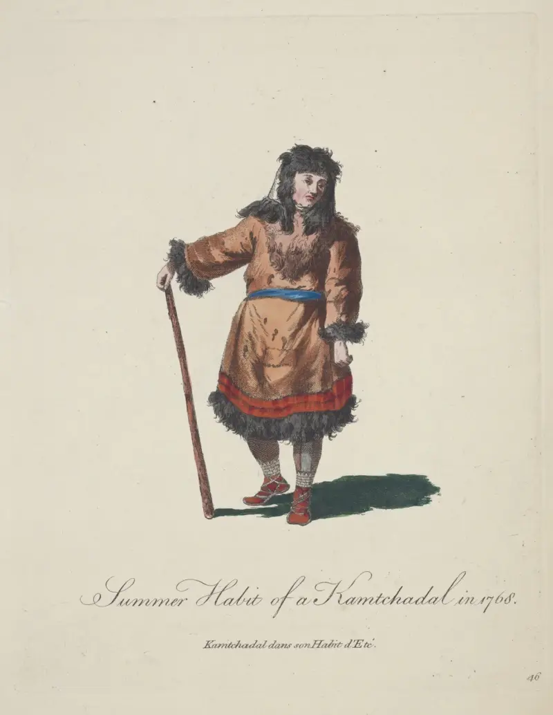 Summer habit of a Kamtchadal in 1768. Kamtchadal dans son habit d’Ete. av Charles Grignion