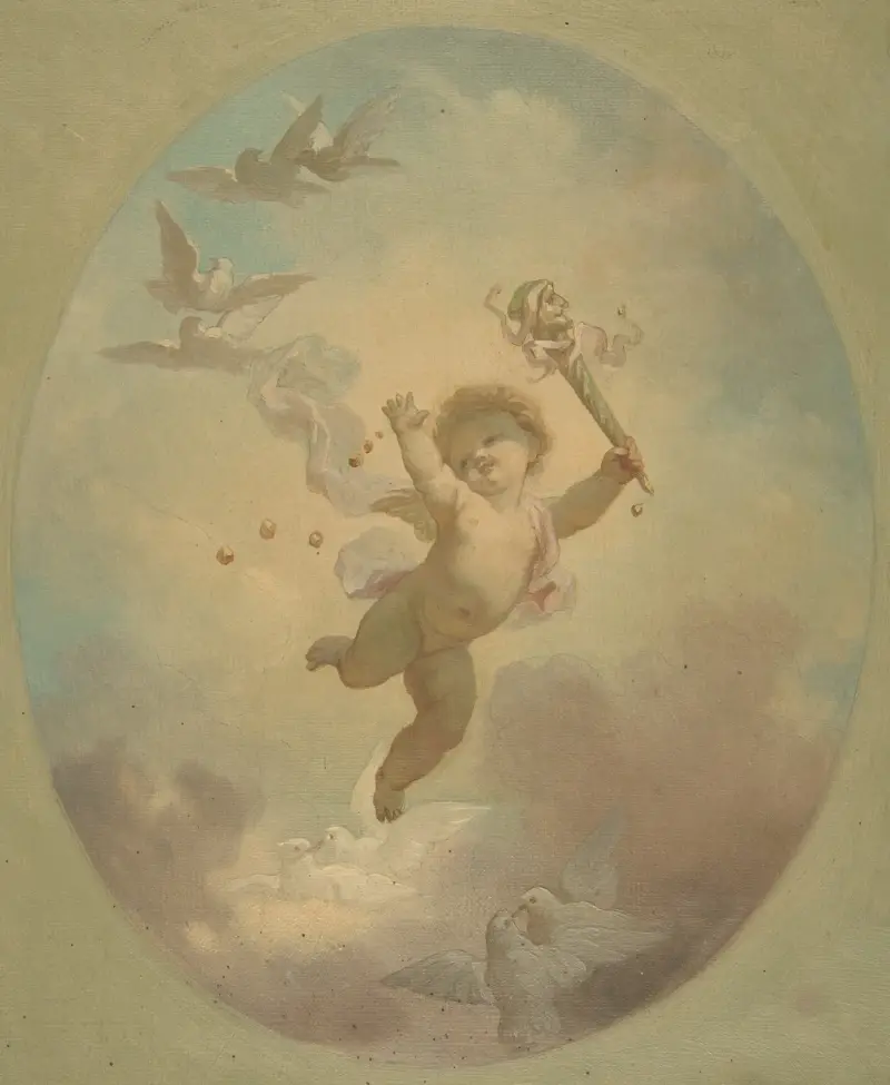 En bevingad putto och turturduvor av Jules-Edmond-Charles Lachaise