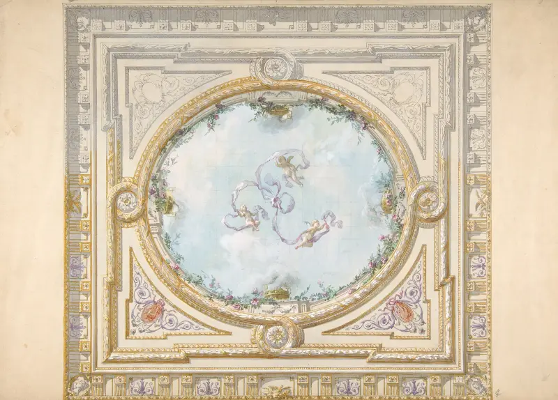 Takdekor i rokoko med trompe l'œil-öppning av Jules-Edmond-Charles Lachaise
