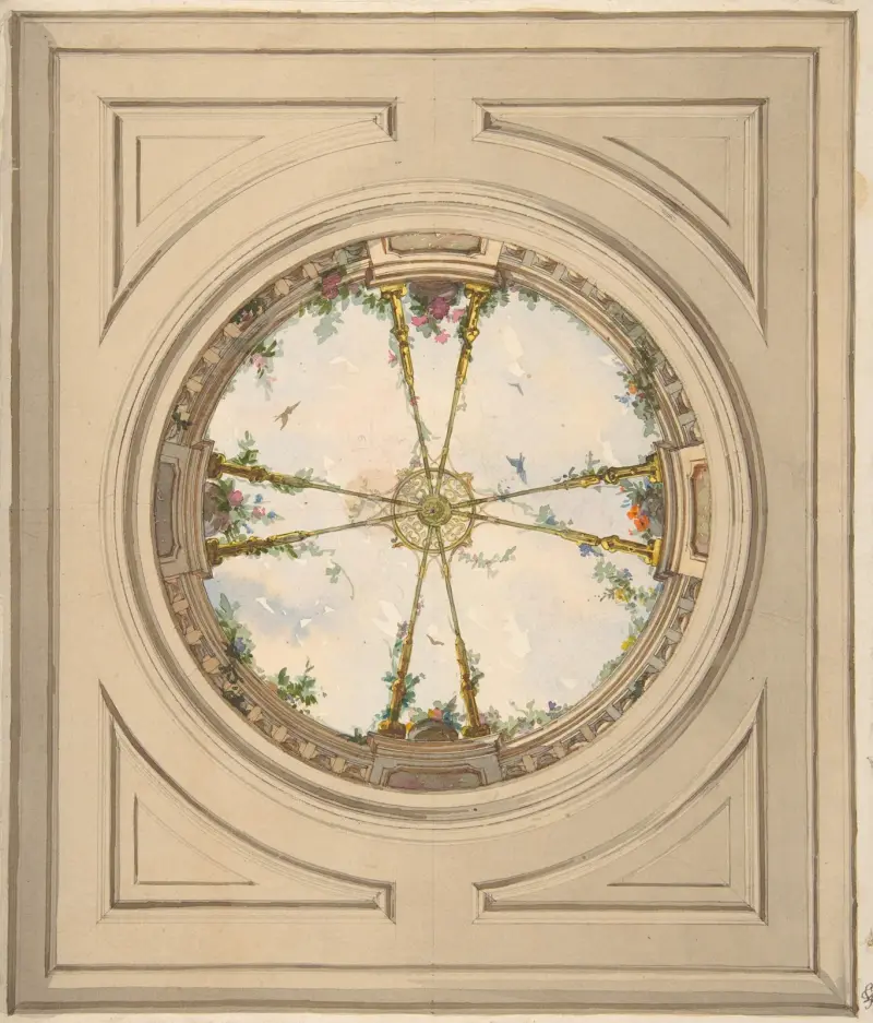 Design for a ceiling painted with clouds and trellis work av Jules-Edmond-Charles Lachaise
