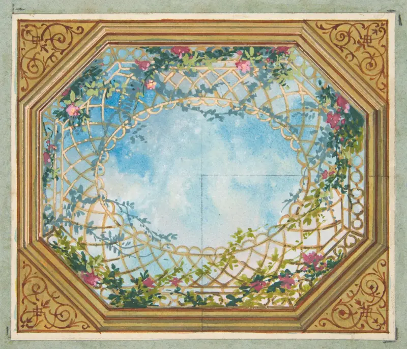 Design for a ceiling painted with clouds, trellises, and roses av Jules-Edmond-Charles Lachaise