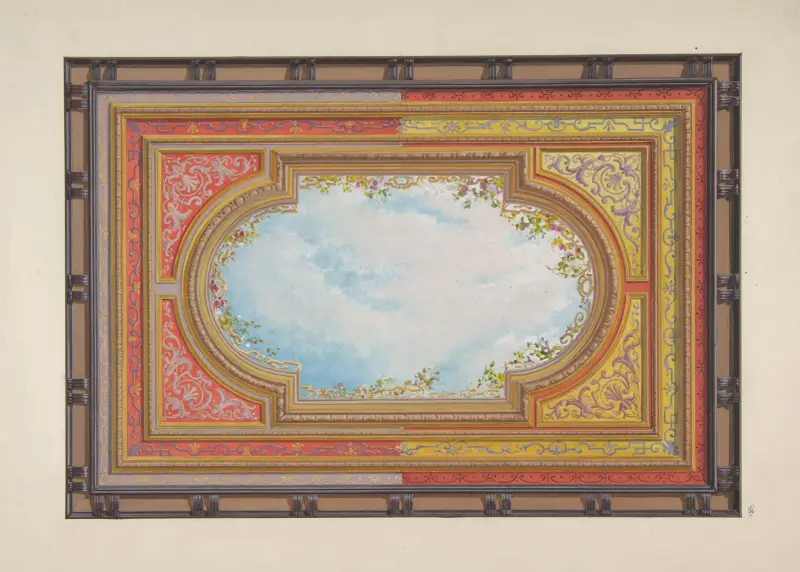 Takdekoration med trompe l’oeil-moln av Jules-Edmond-Charles Lachaise