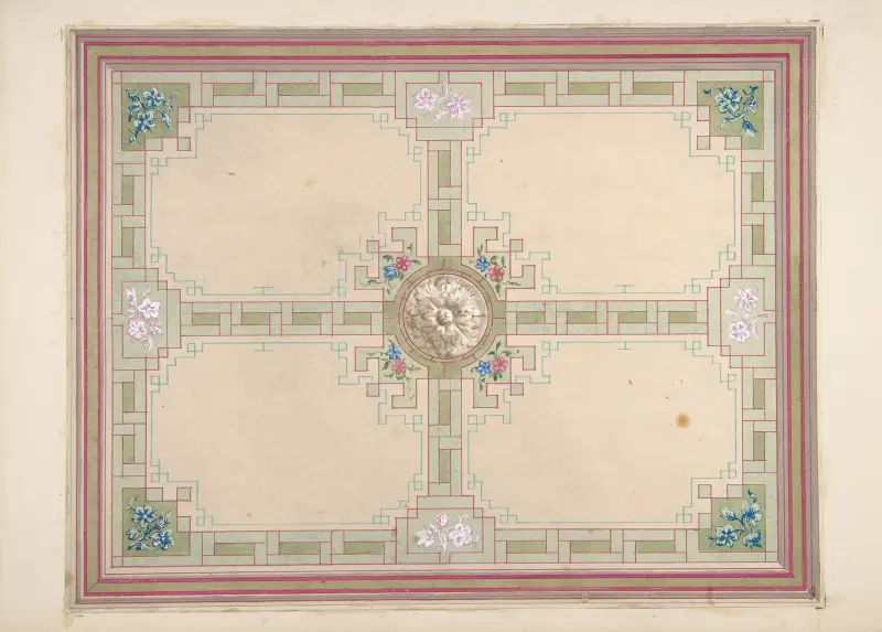 Takdesign med blommotiv och grekisk meanderbård av Jules-Edmond-Charles Lachaise